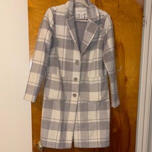 Rachel Zoe Gray and Cream Plaid Pea Coat